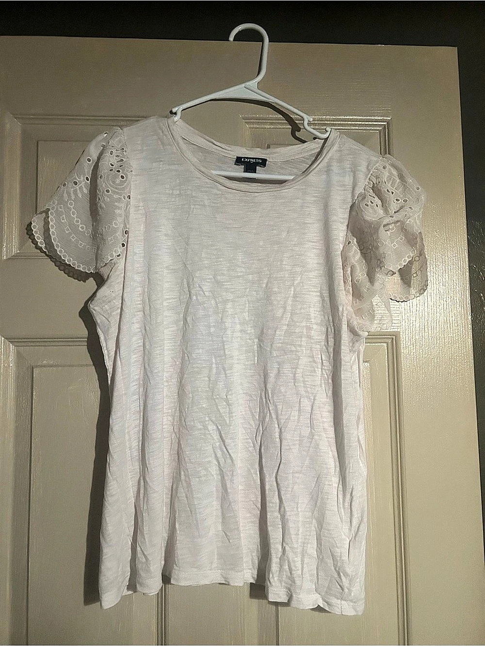 Express White Eyelet Flutter Sleeve Tee